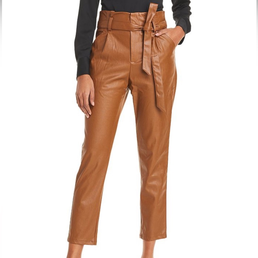 Lucy Paris Faux Leather Paperbag High Waist Pants Cognac size Medium